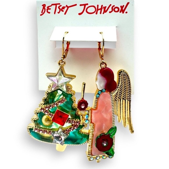 New Betsey Johnson Angel Mismatch Drop Earrings - Picture 3 of 10